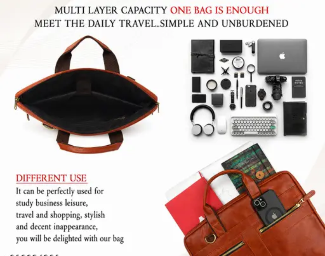 Premium Brown colour Handcraft leather Laptop bag